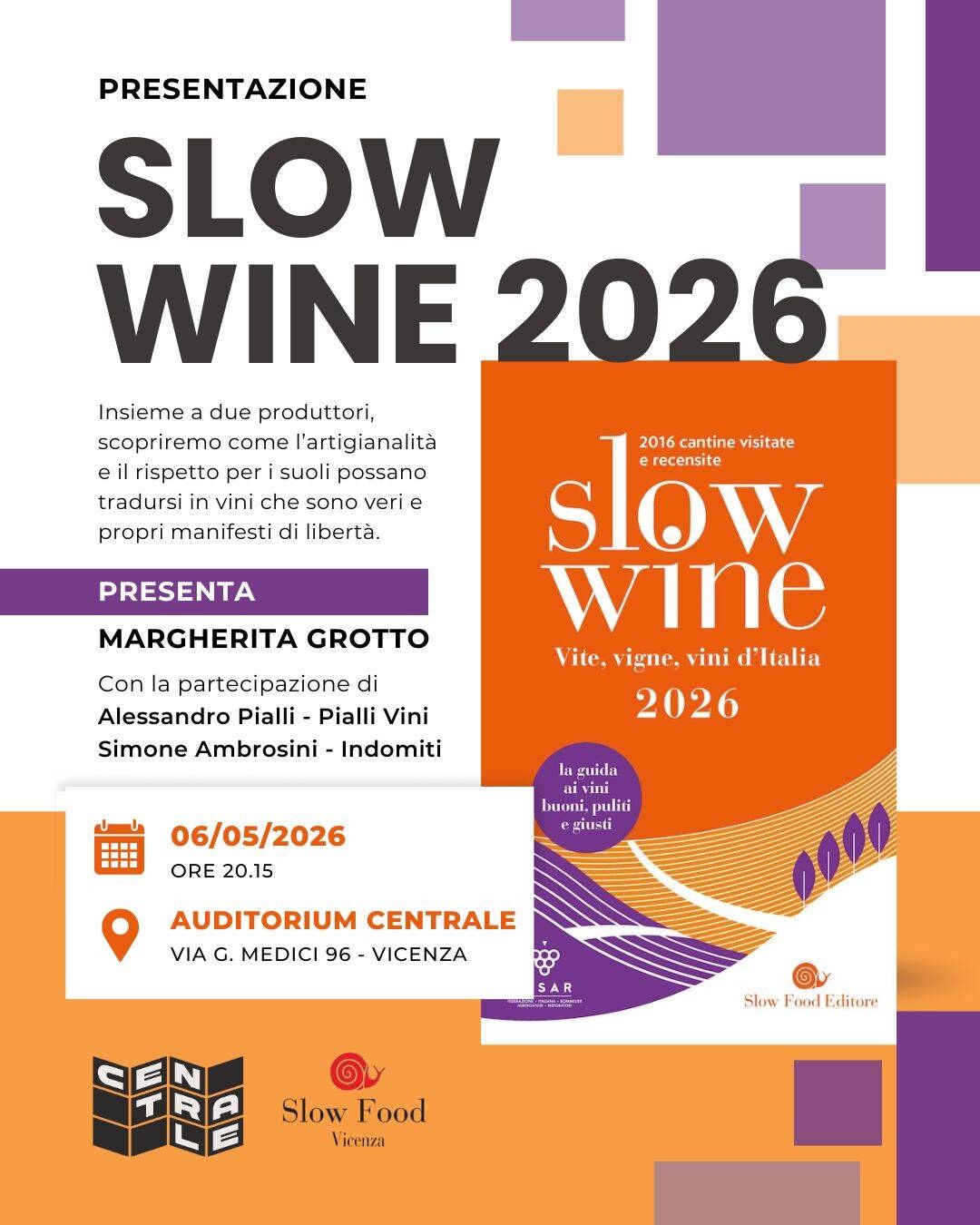 Locandina presentazione giuda Slow Wine alla Centrale